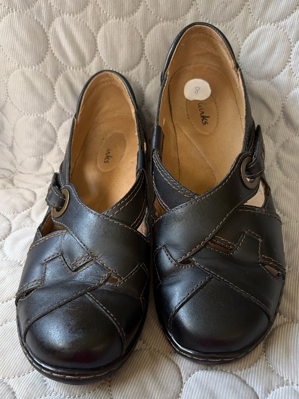 Clarks Black Leather Slip-On Loafers with Buckle Accent